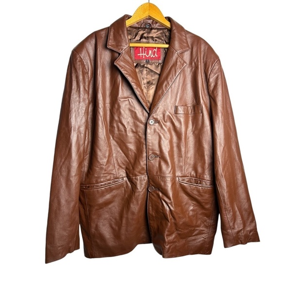 Hind Leather 100% Genuine Leather Brown Vtg 90s y2K Sz L retro boho motorcycle - Picture 1 of 14